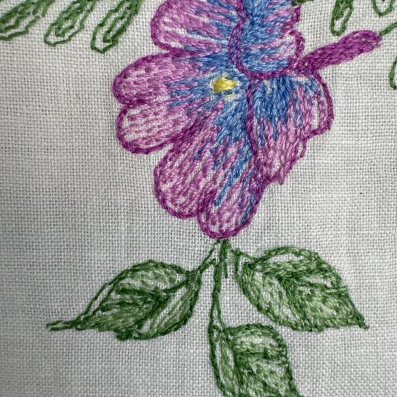 Vintage Embroidered Linen Blend Tablecloth Square Scalloped Edges Cottagecore - Picture 7 of 7